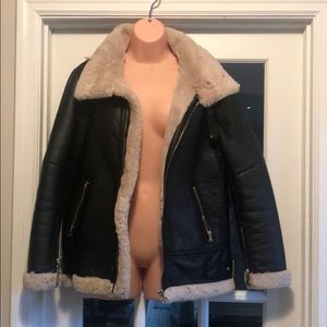 Zara Faux leather and shearling Aviation Jacket